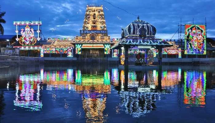 Kanipakam Temple Aerial View - Vinayaka Swamy Shrine on Sacred Tank Andhra Pradesh