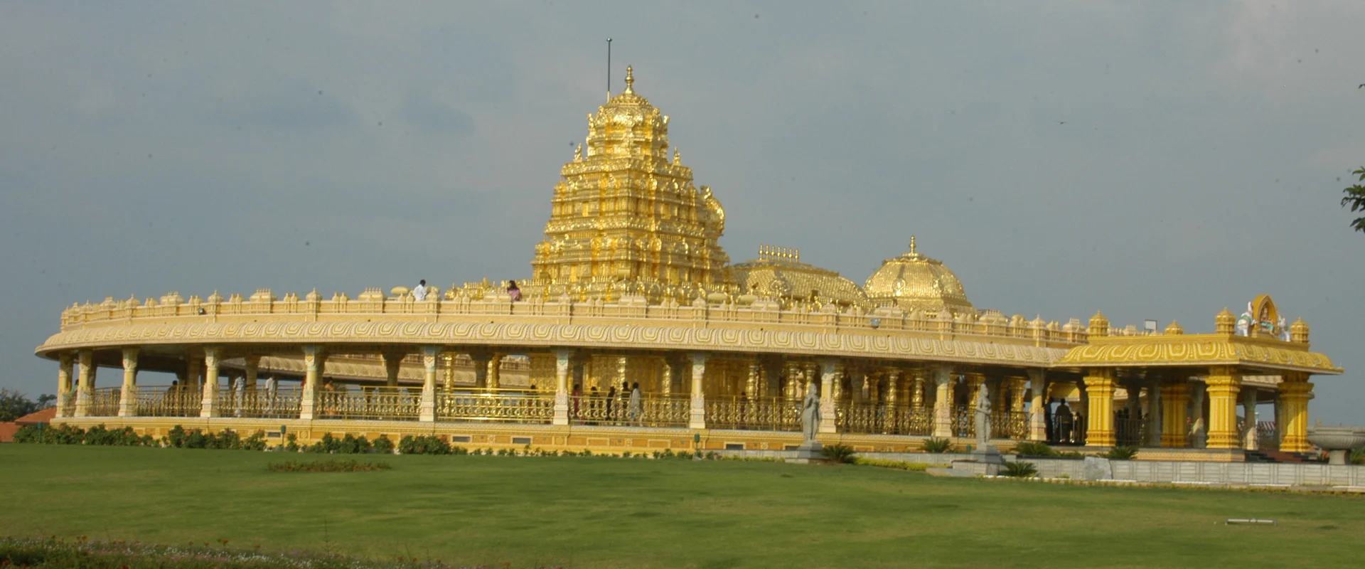 Sripuram Golden Temple Close Up - Pure Gold Surface Detail and Gopuram Architecture